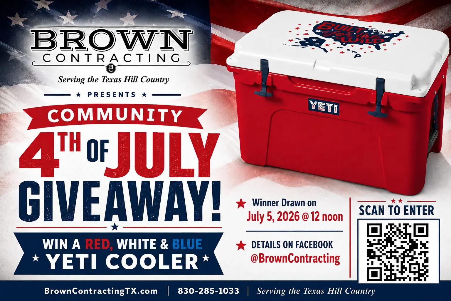 Graphic for July contest at Brown Contracting Kerrville TX 2026